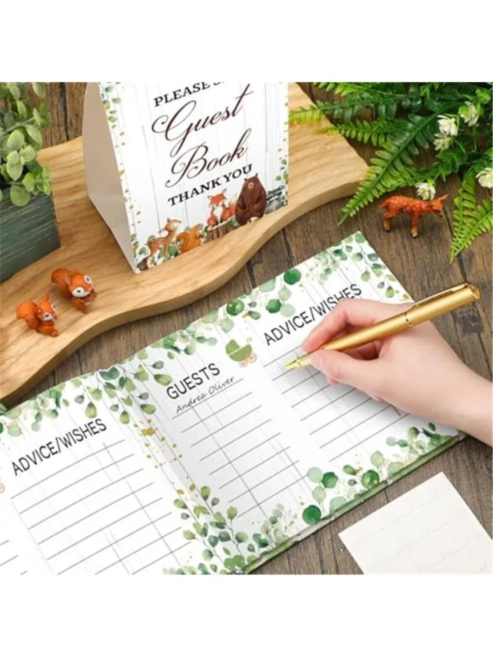 Woodland Baby Shower Guest Book Sign In Book Forest Animal Party Decor Set
